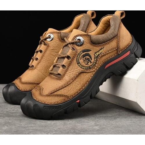 Fashion Outdoor Mens Shoes Casual Hiking Shoes Men Genuine Leather Travel Climbing Camping Footwear Brand Comfortable Sneakers