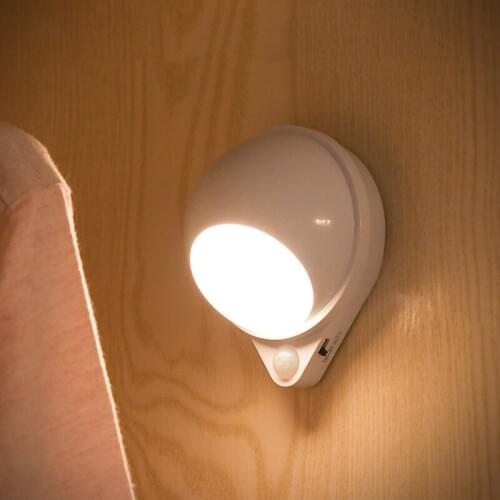 360 Degree Rotating LED Night Light Human Body Infrared Induction Motion Sensor Light USB Rechargebale Wireless Bedside Lamp