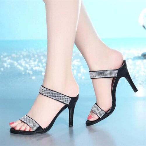 2019 Summer New Stiletto Heels Fashion Rome Ladies Comfortable Casual Slippers Womens Sandals Slippers Stiletto Feminino K6-100