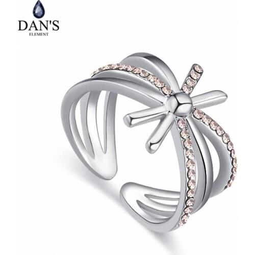 DANS New Hot Sale 6 Colors Real Austrian Crystals Romantic Leaf Fashion Rings For Women Valentine Gift 120913