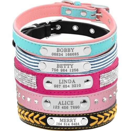 Bling Puppy Dog Cat Collar Personalized Engraved Pet Dog ID Tag Collars For Small Cats Dogs Custom Chihuahua Rhinestone Collars