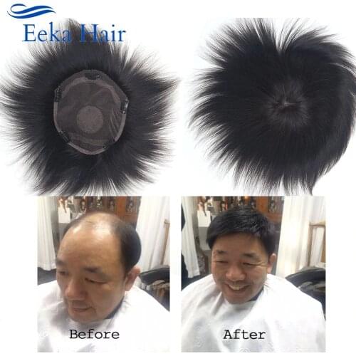 100% Human Hair Topper Mono Base Crown Clip On Hairpiece Straight With Bangs Top Quality 4 Clips Breathable And Comfortable