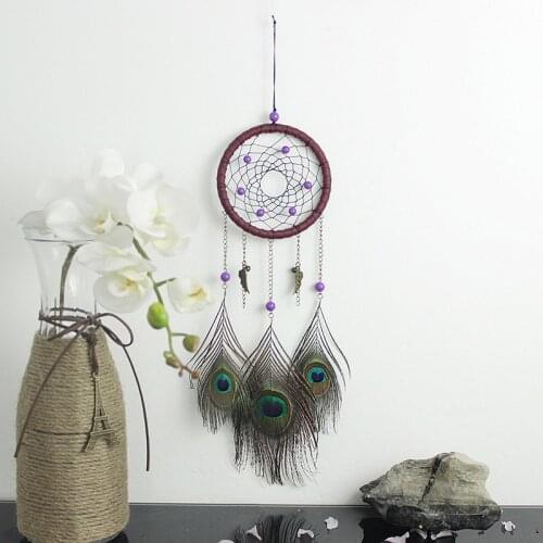 Peacock feather dream catcher bell wind bell handmade handicraft automobile decoration pendant dreamcather birthday lover gift