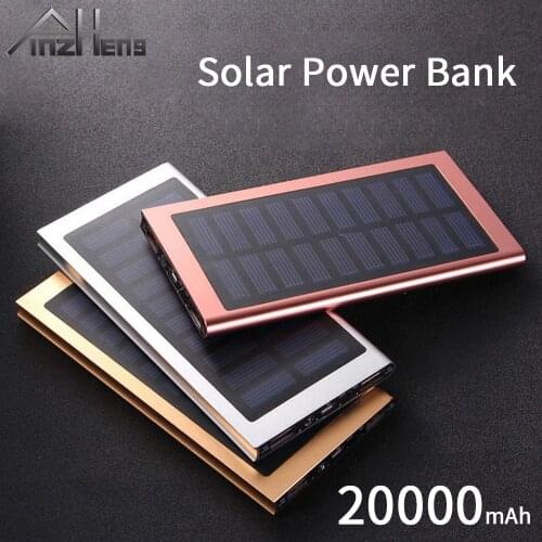 PINZHENG 20000mAh Solar Power Bank For Xiaomi Huawei Powerbank External Battery Portable Charger Powerbank For iPhone Samsung