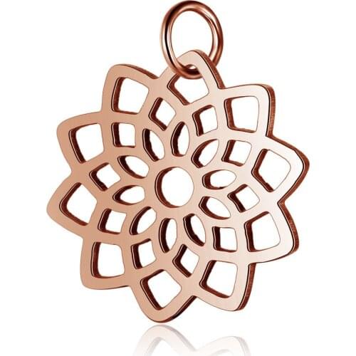 5pcs 316L Stainless Steel Double Side Polished Mandano Lotus Flower Charm Pendant for DIY Handmade Jewelry Making Findings Craft