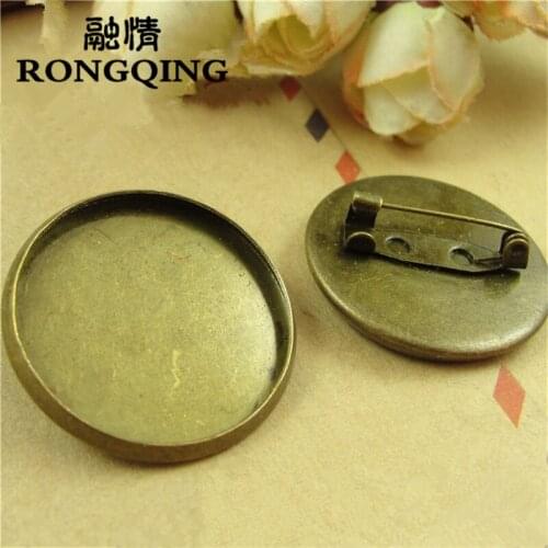 RONGQING 25mm Antique Bronze Blanks Brooches Base 30pcs/lot Round Smooth Booches Sieraden Maken