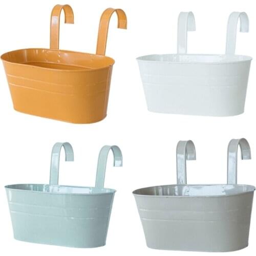 Detachable Double Hook Flower Pot Wall Hanging Oval Metal Plant Bucket Home Fence Balcony Plants Bonsai Decor Holder Basket