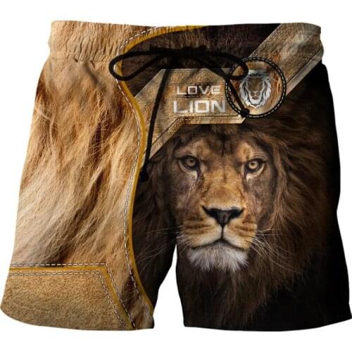 Animal Beautiful Love Lion 3D All Over Printed Mens Shorts Unisex Streetwear Shorts Summer Beach Polyester Casual Shorts 03