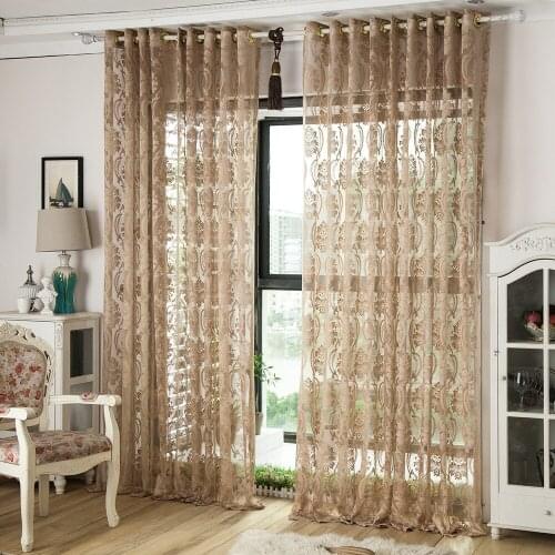 Luxury Hollow Sheer Tulle Curtains for Living Room Jacquard 1 Panel Window Screen for Kids Bedroom Kitchen Door Cortinas Cheap