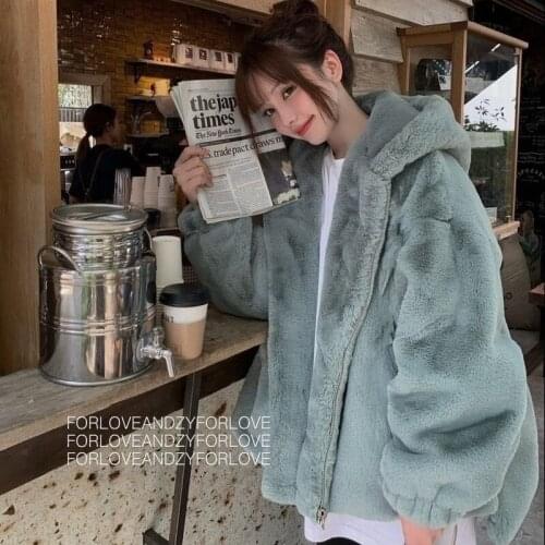 2021 Fashion Faux Fur Coat Winter Women Casual Hooded Loose Long Sleeve Faux Fox Fur Winter Jacket Women Casaco Feminino X170