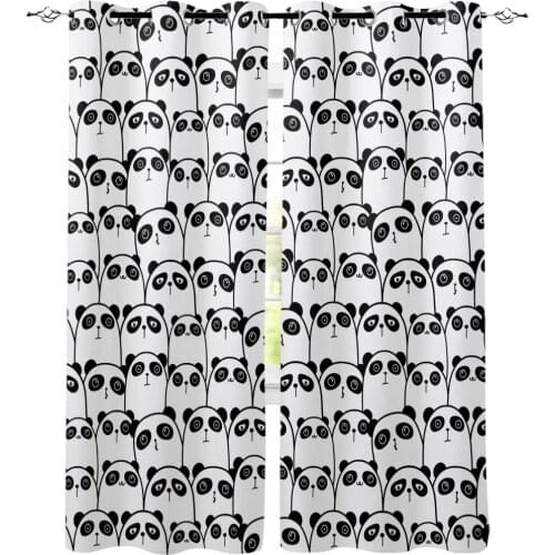 Cute Panda Window Curtains LivingRoom Kitchen Curtains Left and Right Biparting Open