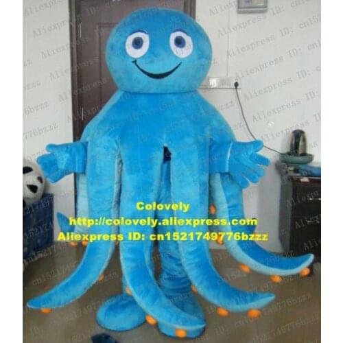 Smart Blue Octopus Cuttlefish Inkfish Sepia Devilfish Octopoda Mascot Costume With Long Curve Mouth Blue Hands No.4655 FS