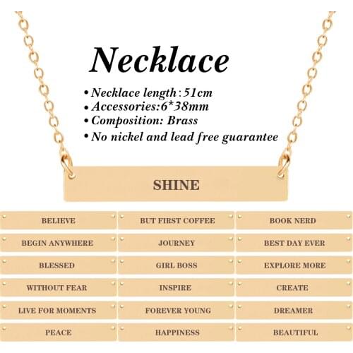 Inspirational Letter Carved Horizontal Necklace Pendant Gold Color Chain Punk Personality Statement Jewelry Party Accessories