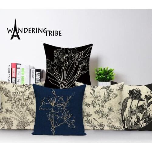 Vintage Decorative Cushion Covers Flower Floral Living Room Cushions Black Pillowcases Spring Pillow Covers Home Decor Kissen