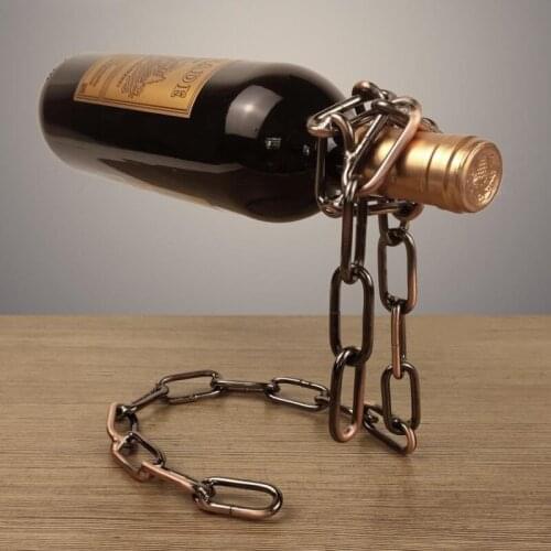 Magic Metal Suspension Iron Chain Wine Bottle Holder Rack Racks Retro Creative Handmade Restaurant Bar Bracket Display Stand