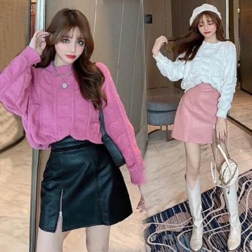 Women 2021 Spring Autumn Fashion Two Piece Set Female Knitted Long Sleeve Sweater Tops + Bodycon Short Skirt 2 Piece Sets C340