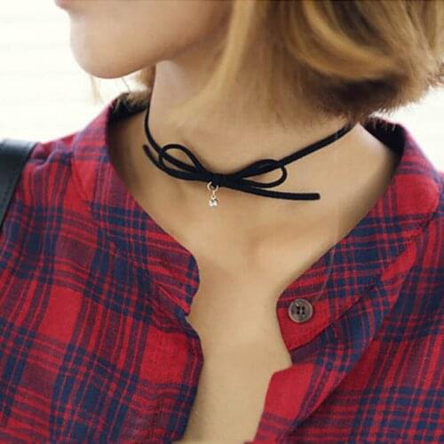 Bing Tu Summer Costume Jewelry Accessories Punk Pink/Black Bowknot Velvet Choker Necklaces Women Ajustable Necklace