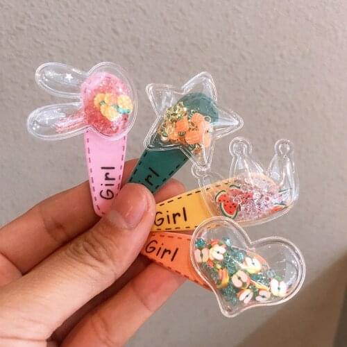 1/2PCS Cute Cartoon Quicksand Fruit BB Clips Kids Hairpins Children Headwear Baby Headdress Elastic Hair Bands Girls Accessories