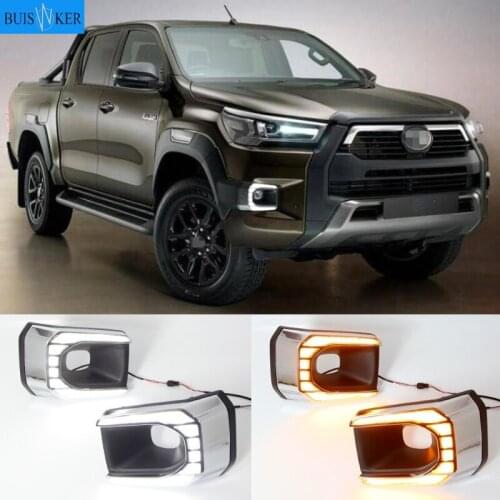 1 Set For Toyota Hilux 2020 2021 Revo LED Daytime Running Light Dynamic Turn Yellow Signal Relay Car 12V LED DRL Day Light