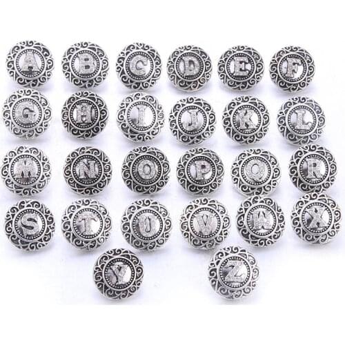 High Quality 10pcs/lot Rhinestone Mix Letters Metal Round 12mm 18mm Snap Buttons Alphabet A-S DIY Jewelry fit Snap Jewelry