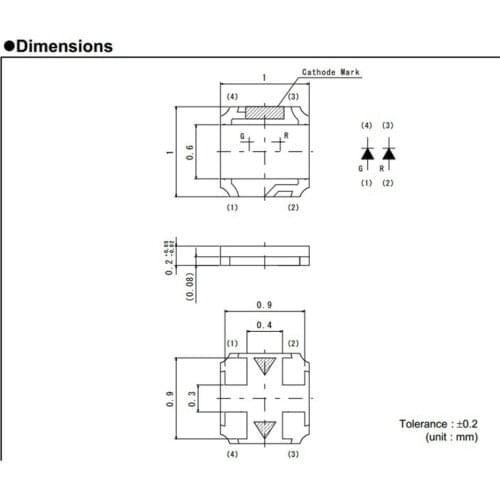 1000pcs/lot LED 0402 1005 SMD light beads red and ordinary green two colors double colours light emitting diode Japan ROHM