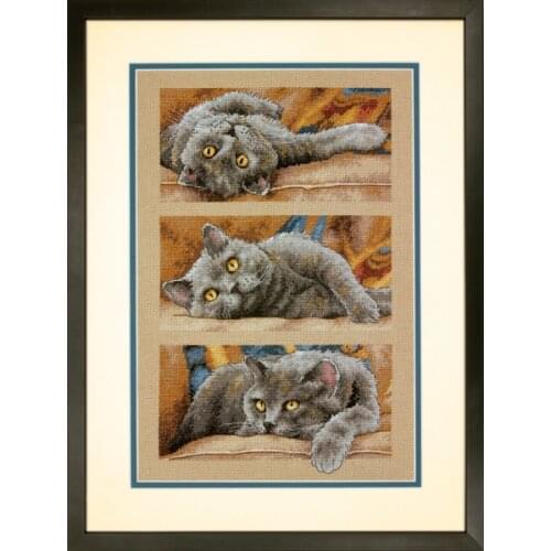 14/16/18/28 Top Quality Hot Sell Lovely Counted Triptych Cross Stitch Kit Max the Cat, Max le chat Dim 70-35301