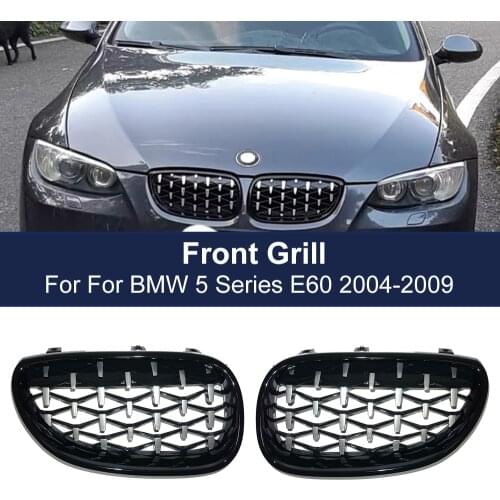 2PCS Front Bumper Grills Racing Grill Diamond Kidney Grille For BMW E60 E61 550i 535i M5 04-09 Car Meteor Style Replacement