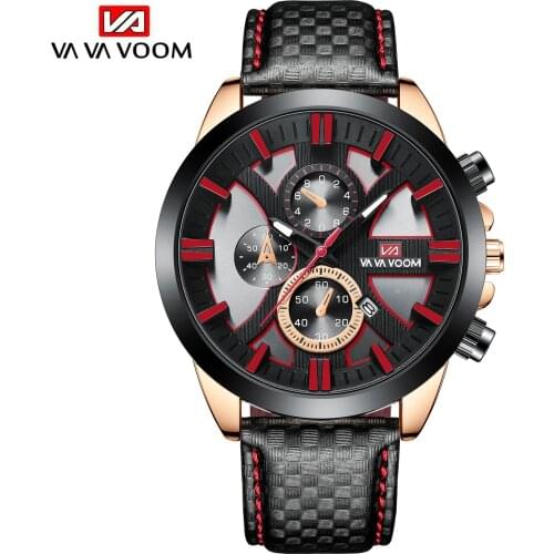 2021 New VA VA VOOM 2303 Outdoor Sports Mens Belt Calendar Watch Simple Casual Waterproof Clock Wristwatches Male