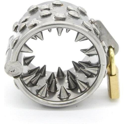 BDSM Stainless Steel Metal Male Chastity 4 Rows Teeth Penis Ring Cock Lock Pendant Scrotum Testicle Sex Toy for Men