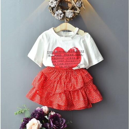 Boutique kids clothing Summer cute princess polka dot tutu skirt Korean fashion love short sleeve two-piece suit toddler clothes