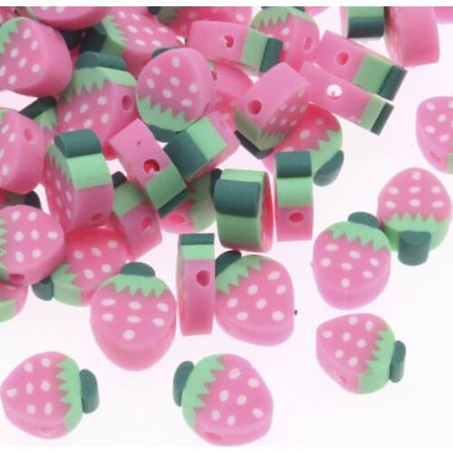 CHONGAI 50Pcs Fruit Pink strawberry Beads Polymer Clay Beads Spacer Beads For Jewelry Making DIY Bracelet necklace