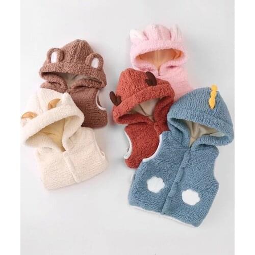 Childrens vest autumn and winter mens and womens baby lamb velvet vest new plus velvet vest thick cardigan wear hooded tide