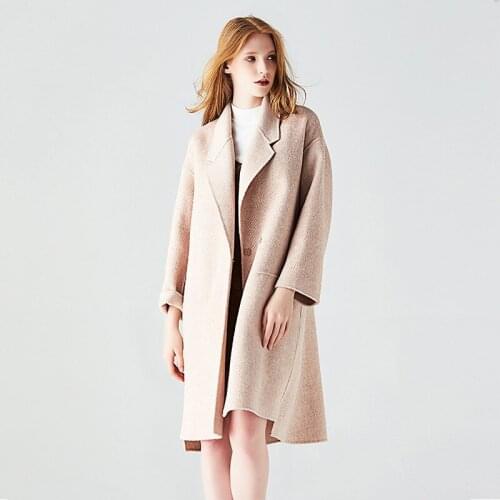Long woolen blends cashmere coats for women 2019 autumn winter casual ladies jackets plus size overcoat beige herringbone