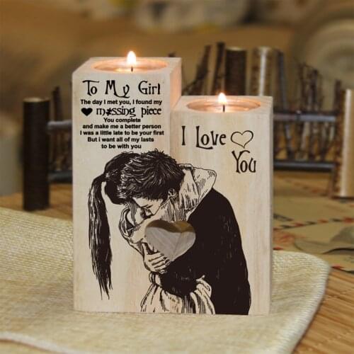 To My Girl Heart-shaped Craft Wooden Candle Holder Candlestick Shelf Valentines Day Decoration Gift Candlesticks Home 45a