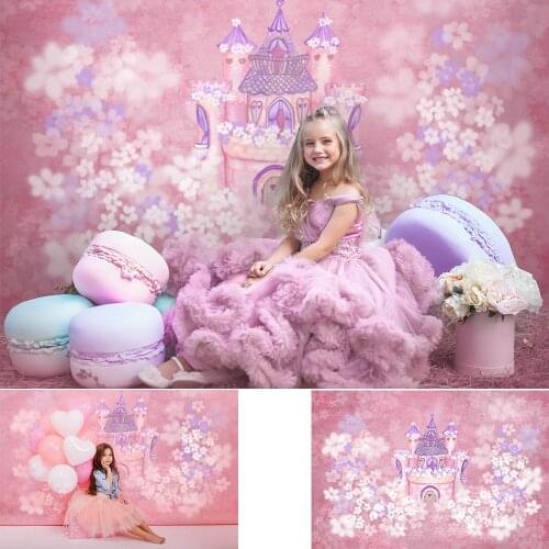 Girl Photography Background Birthday Photo Studio Flowers Princess Fantasy Pink Color Castle Balloon Cake Smash Backdrops