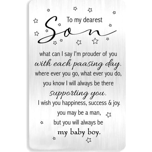 Son Gift Idea,to My Dearest Son Engraved Metal Wallet Card Inserts for Men,Inspirational Birthday Graduation Christmas Gifts