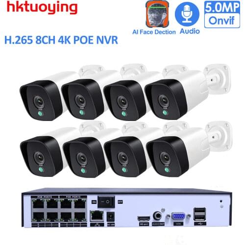 H.265+ 8CH 5MP POE Security Camera System Kit Audio Record Rj45 IP Camera IR Outdoor Waterproof CCTV Video Surveillance NVR Set