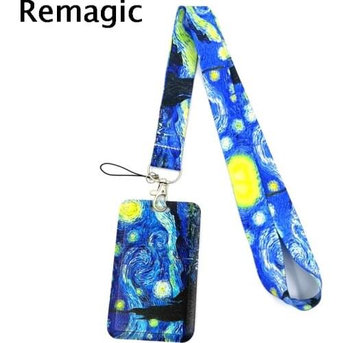 Van gogh Oil painting Starry Sky Credit Card ID Holder Bag Student Women Travel Bank Bus Business Card Cover Badge Accessories