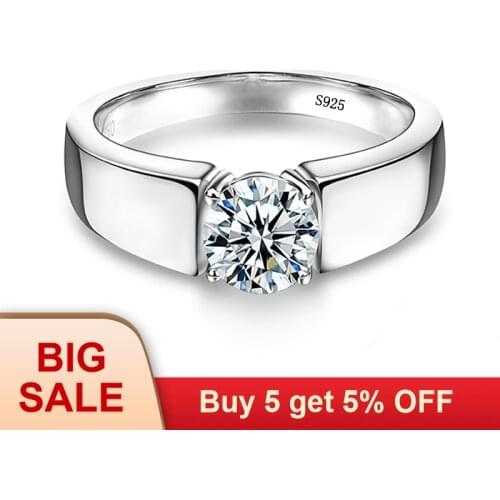 Fine Jewelry Original 925 Solid Sterling Silver Ring Solitaire 6mm 1Ct CZ Diamant Wedding Rings for Women and Men