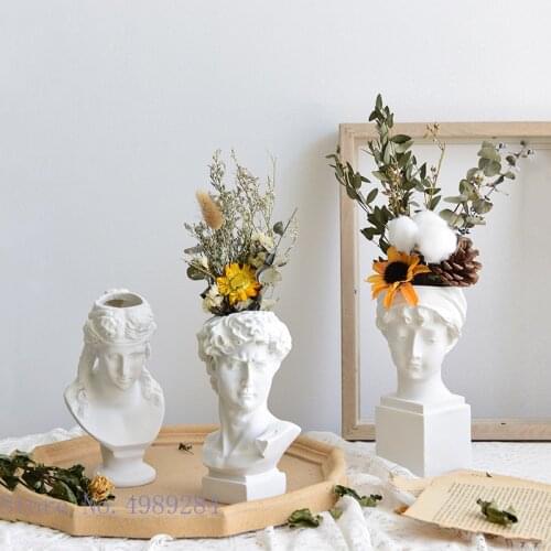 Creative Resin Vase David Greek Goddess Artistic Figure Sculpture Human Head Flower Arrangement Home Decoration Ornaments
