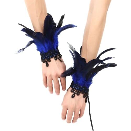 DIY Feather Wrist Cuffs Faux Pearl/Lace Real Natural Dyed Rooster Feather Wrist Cuffs for Costume Cocktails Party Halloween Hot