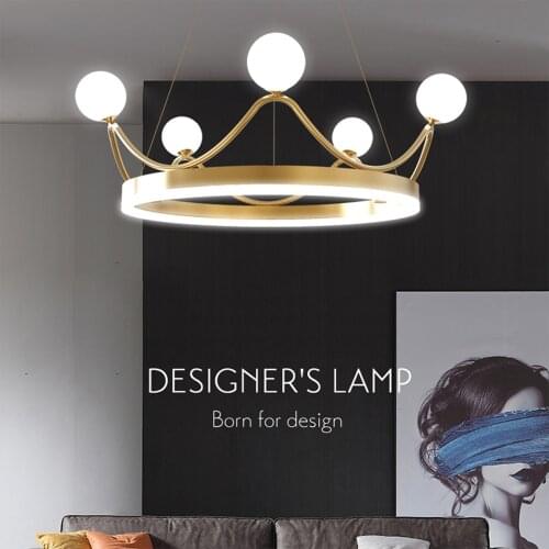 Minimalist Modern Luxury Lustre Creative Led Crown Chandelier with Round Lampshade for Bedroom Living Room Nordic Indoor Decor