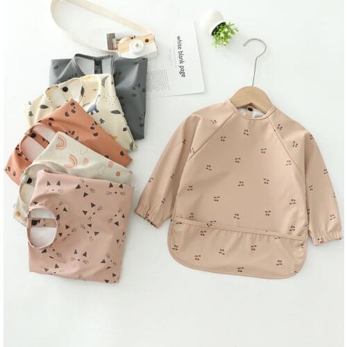 Baby Bib Bulk Table Cover all Long Sleeves Waterproof Smock Feeding Food Catcher Infant Bib Kids Drool Apron Pocket