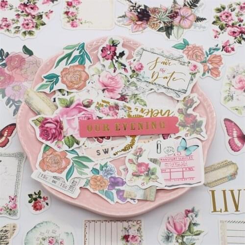 52pcs Sweet Flowers Paper Stickers for Scrapbooking Happy Planner/ DIY Crafts/ Card Making Decoration