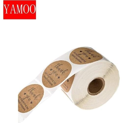 Round kraft paper label sticker thank you handmade heart stickers for scrapbooking stationery sticker