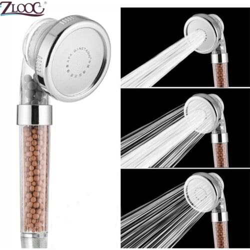 Zloog 3 Modes Bathroom Shower Adjustable Jetting Rainfall Saving Water Anion Filter Mineral Ball High Pressure Spa Shower Head