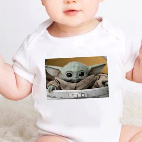 Newborn Baby Boy Girls Cartoon Infant Rompers Jumpsuit Outfits Clothes Short Sleeve The Mandalorian Clothing One Piece Unisex