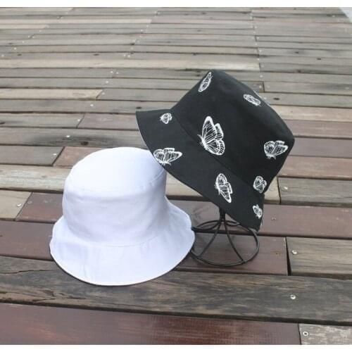 New Women Butterfly Double Sided Embroidery Autumn Winter Bucket Hat Foldable Sun Hat Cap Hip Hop Fishing Cap Outdoor Hat Gift