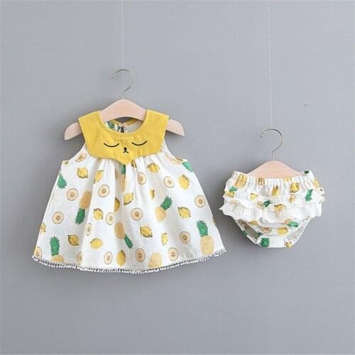 Baby Girls Round Neck A-line Smile Face Dress+Lace Layered PP Shorts 2PCS Clothing Sets Casual Baby Girls Summer Sets