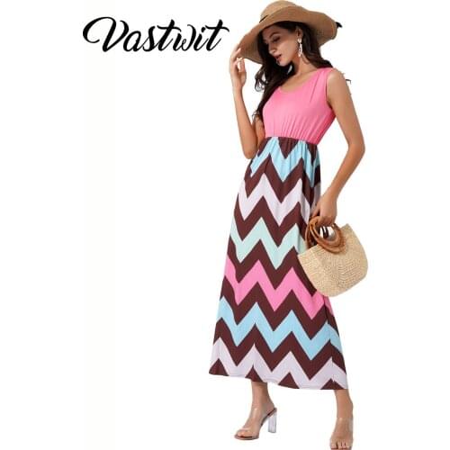 Summer Dresses for Women Tie Dye Wave Pattern Print Sexy Sleeveless V Neck Long Maxi Dress Casual Beach Party Sundress